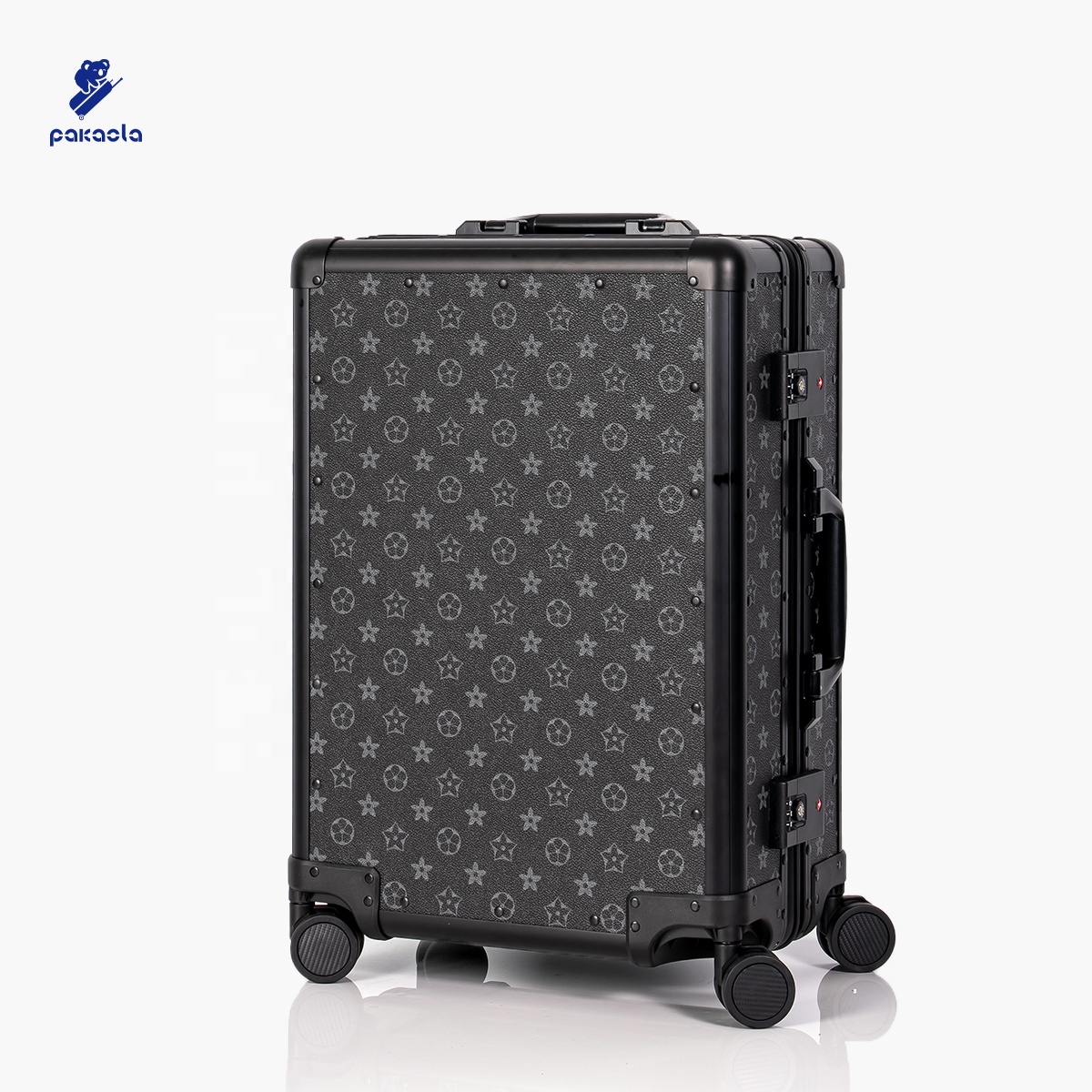PC and Aluminum matte black luggage registration Suitcase Luxury carry on customize pattern suitcase