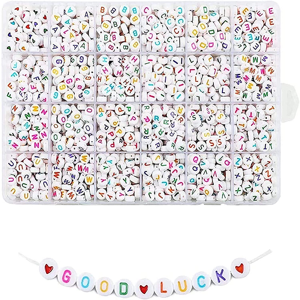 Jewelry Making Accessories 1680pcs 4 x 7mm Letter Beads White Round Acrylic Colorful Alphabet Loose Beads for Handcrafted