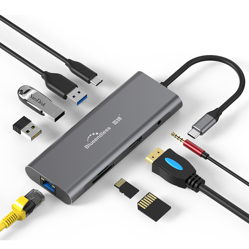 Высокое качество Blueendless HC901 Кабель с разъемом USB типа C USB Hub адаптер 9 в 1 взаимный обмен данными между компьютером и периферийными устройствами C док-станция зарядное устройство с USB 3,0 и SD/TF PD для ноутбука серый OEM