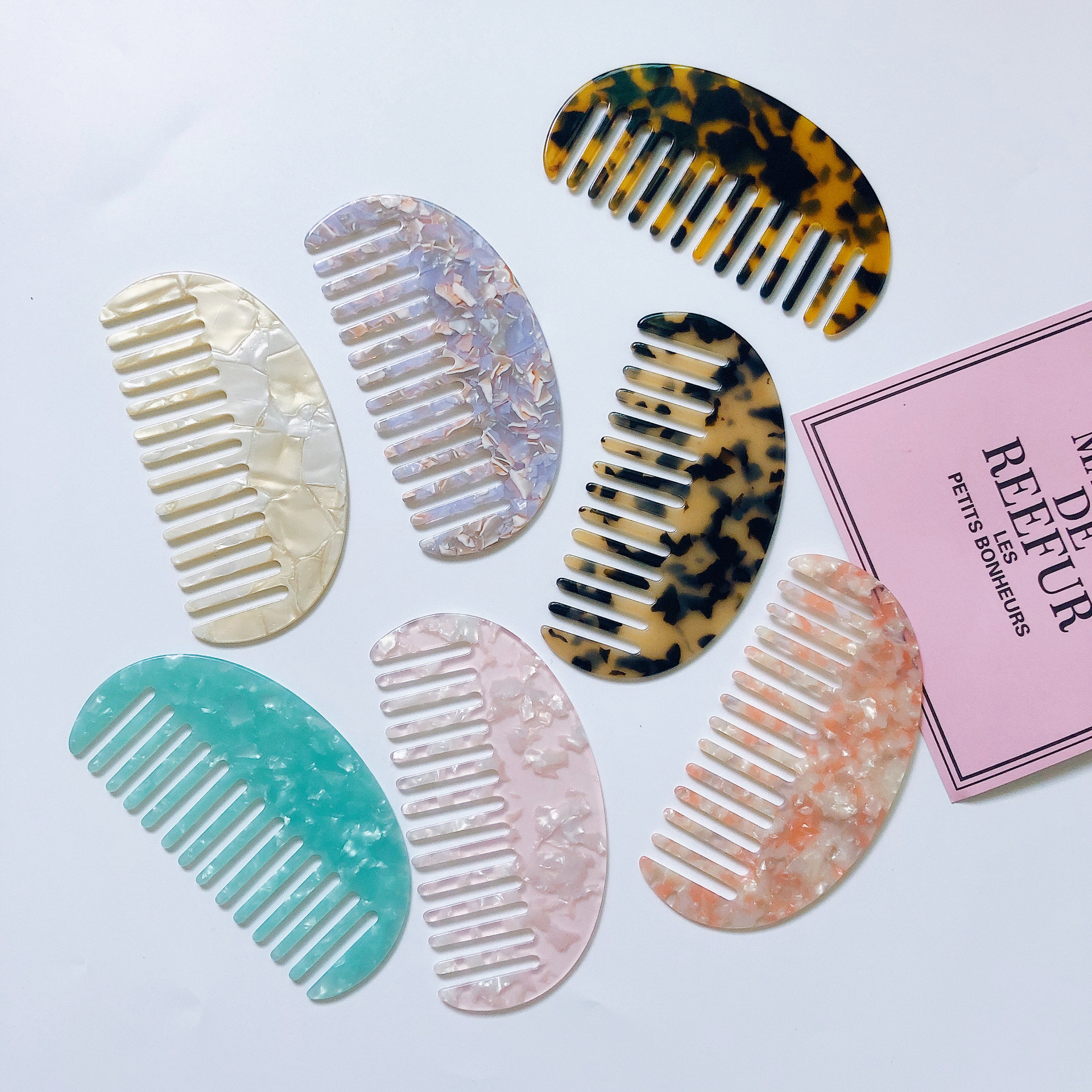 Wholesale fashionable acrylic acetate comb marble leopard pattern hairdressing barber comb