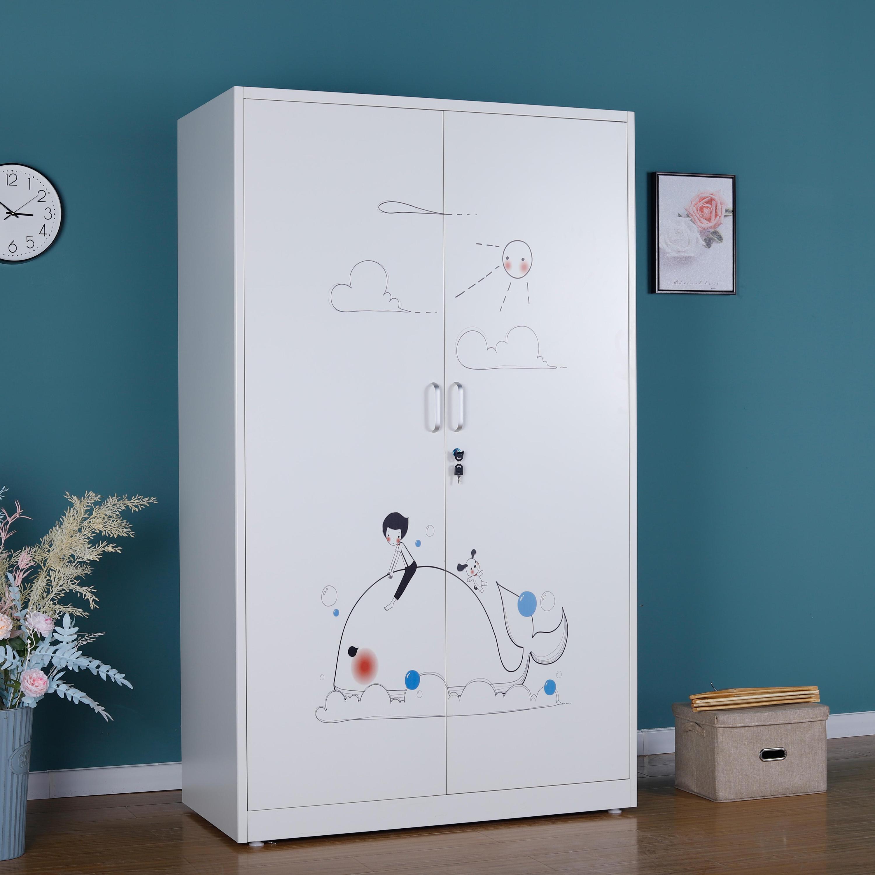Bedroom furniture carton print clothes wardrobe for kids metal printed children's storage wardrobe new design steel wardrobe