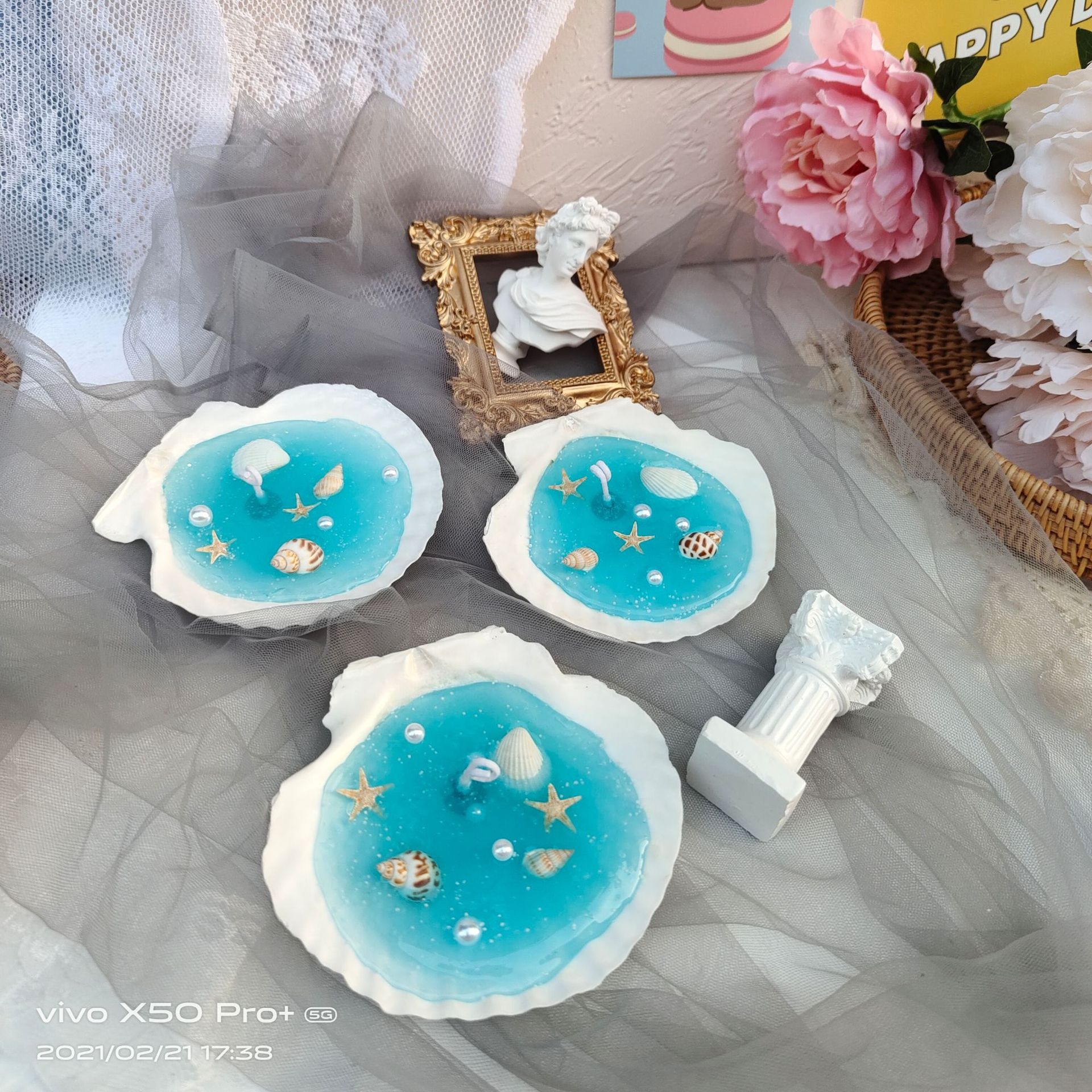 11-12cm Holiday ocean seashell candles with jelly wax for wedding home gift