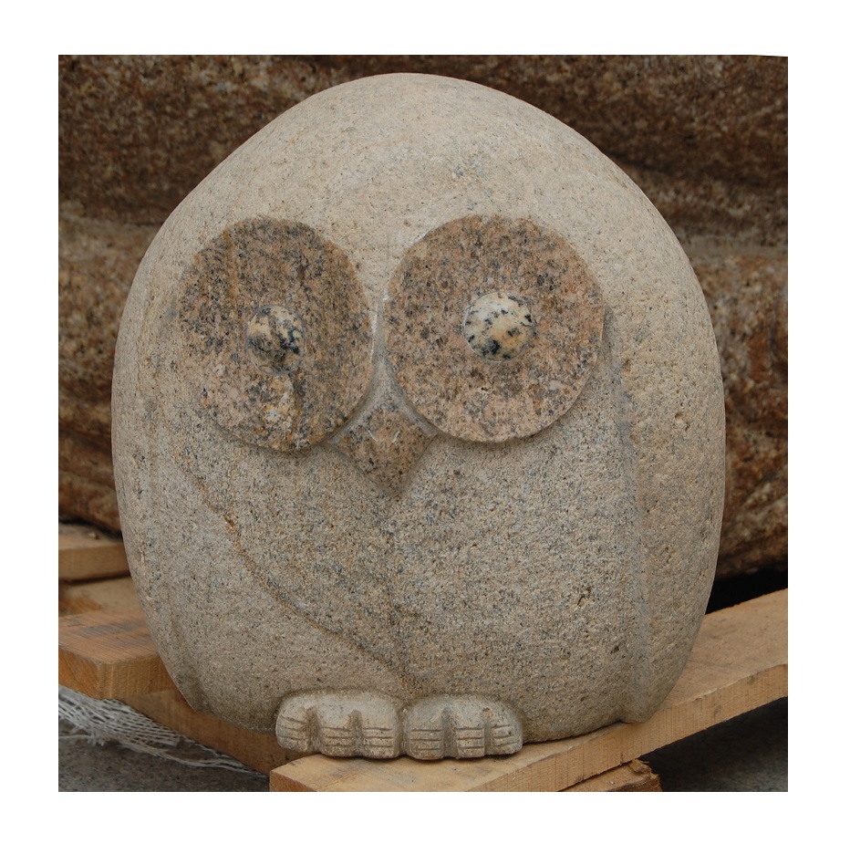 GAB322 River Rock Owl Figurine Granite Garden Owls