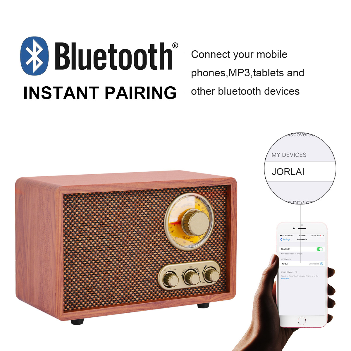 2019 Новый FM AM портативный Радио BT динамик радио BT USB трансформатор OEM Мощность battry, стилизованная под дерево блок