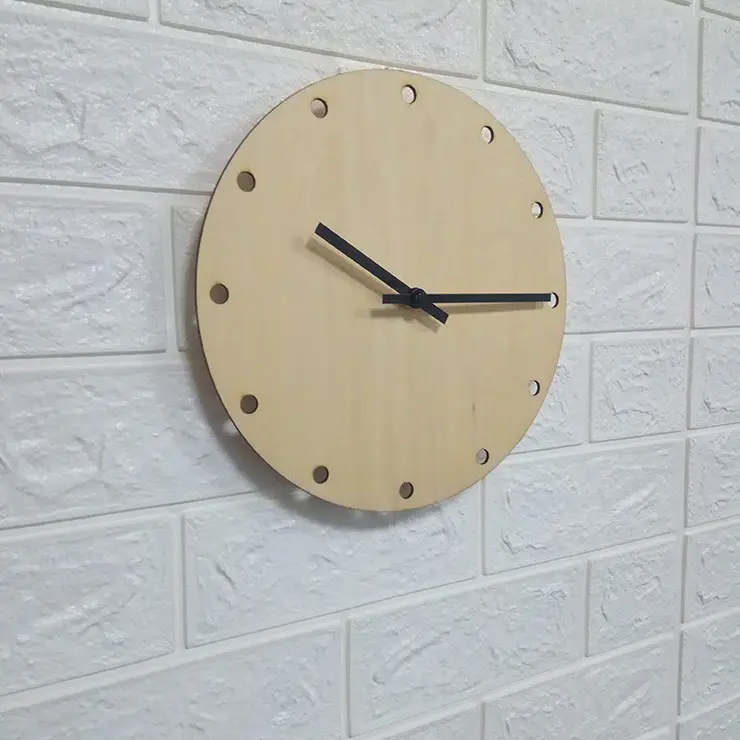 Home Office Decor Unfinished Natural Wood Clock Round Wooden Wall Clock
