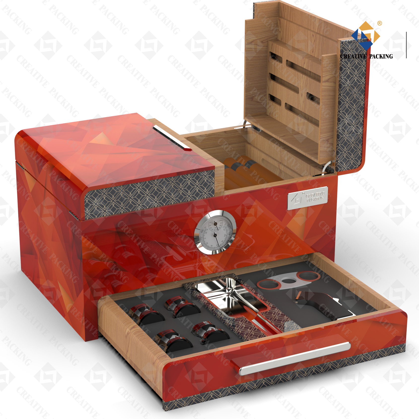 Creativepacking деревянная красная коробка для сигар, лаковая коробка для сигар