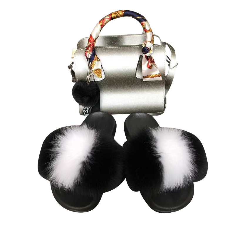 Slippers for Women 2021 Fur Fur Slippers Wallet Back Pack Cross Span Bag Jelly Bag Suit Party Sandals Luxury Bags and Shoes Set