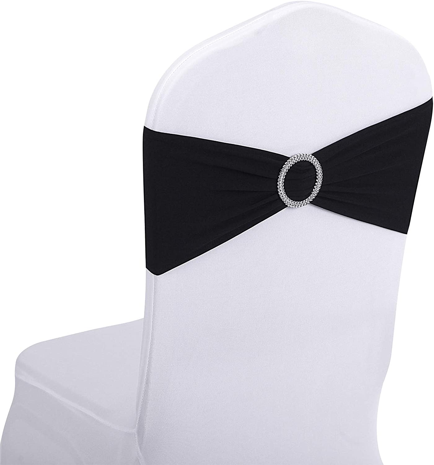 25pcs Black Spandex Chair Sashes Bows Elastic Chair Bands with Buckle Slider Sashes Bows for Wedding Decorations