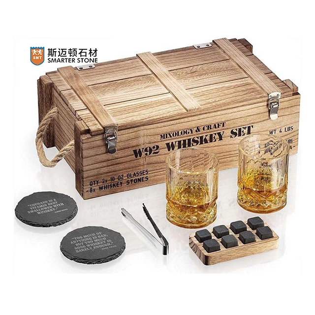 Hot Sell Whisky Stone Gift Set Granite Chilling Whisky Rocks Whisky Ice Stones Ice Cubes with glasses