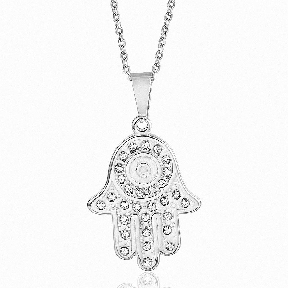 Fatima Palm Diamond Pendant Unisex Stainless Steel Necklace Titanium Steel Jewelry 18K Gold