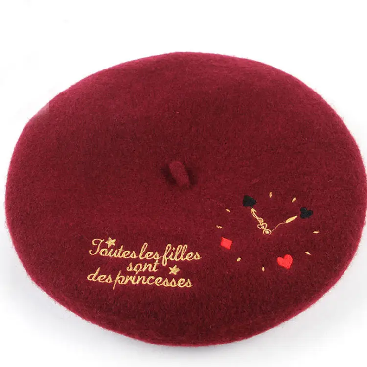 High Quality Winter beret hat Custom Embroidered Beret Keep Warm Wool Women Beret Hat