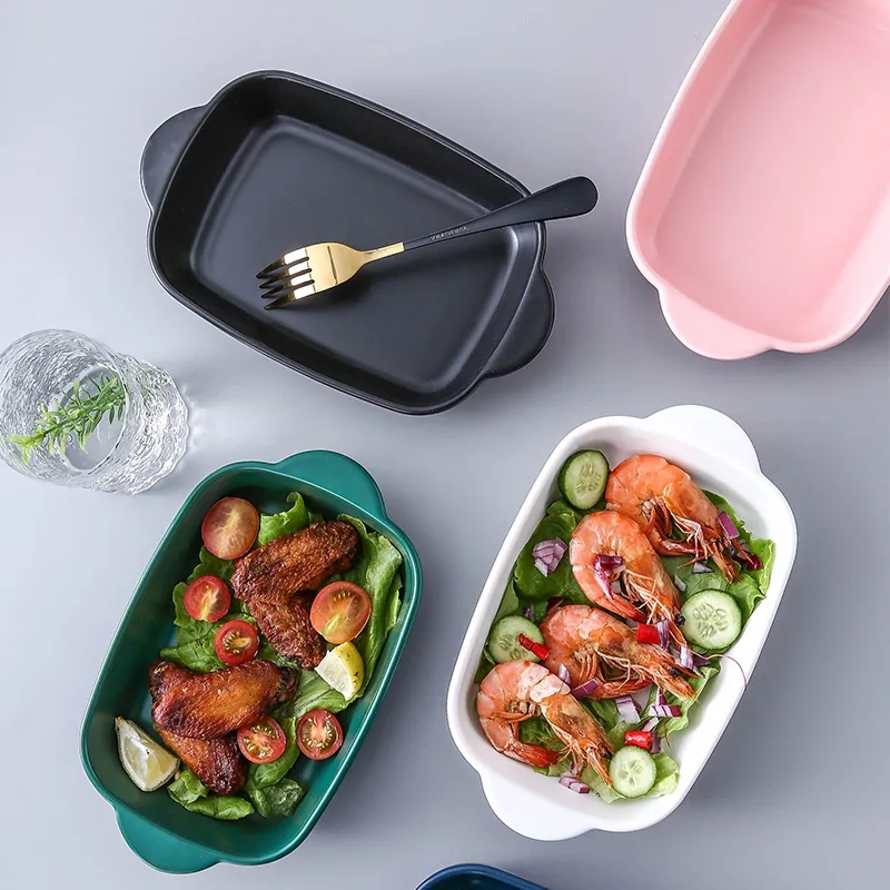 Cheap multiple color household baking dish bakewares kitchen ceramic square bakeware for restaurant