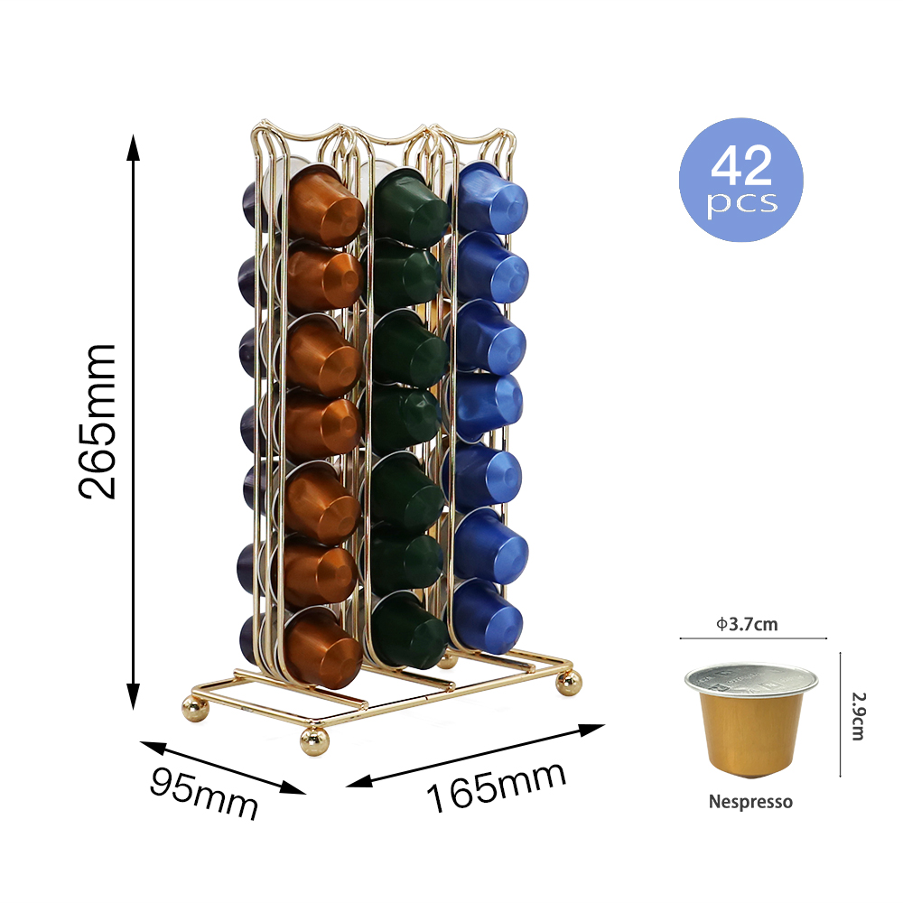Gold Metal Coffee Pod Stand Holder Storage Rack Organizer Shelf for Nespresso 42 Capsules Metal Spray Treatment