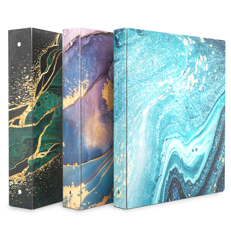 A4 paper file folder custom marble printed 3 o-ring binder folder for wholesale