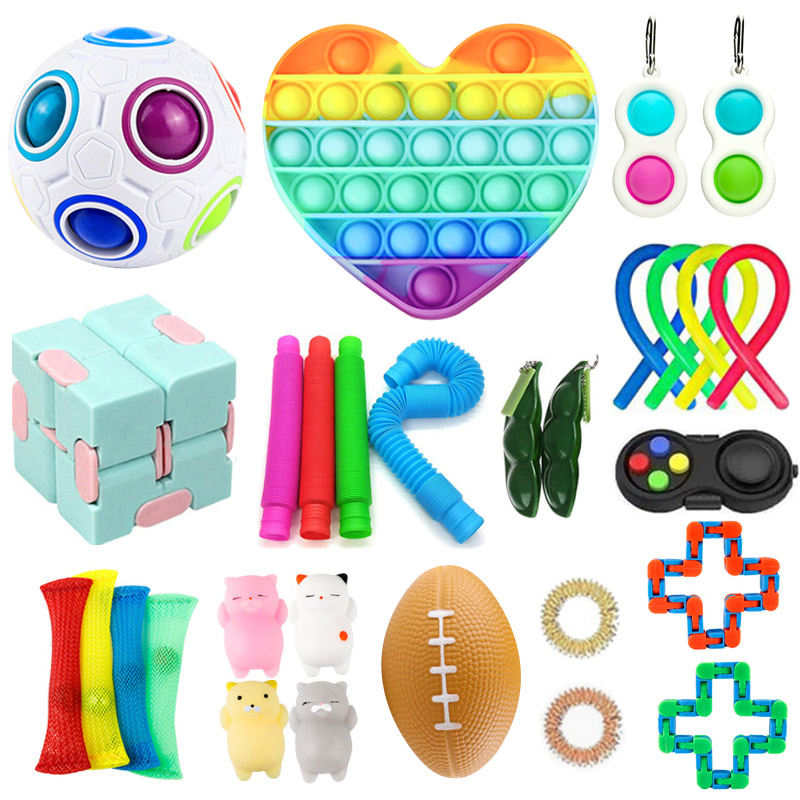 24 Pcs Fidget Toy Set Cheap Sensory Fidget Toys Pack for Kids or Adults Fidget Box with Marble Mesh Stress Ball