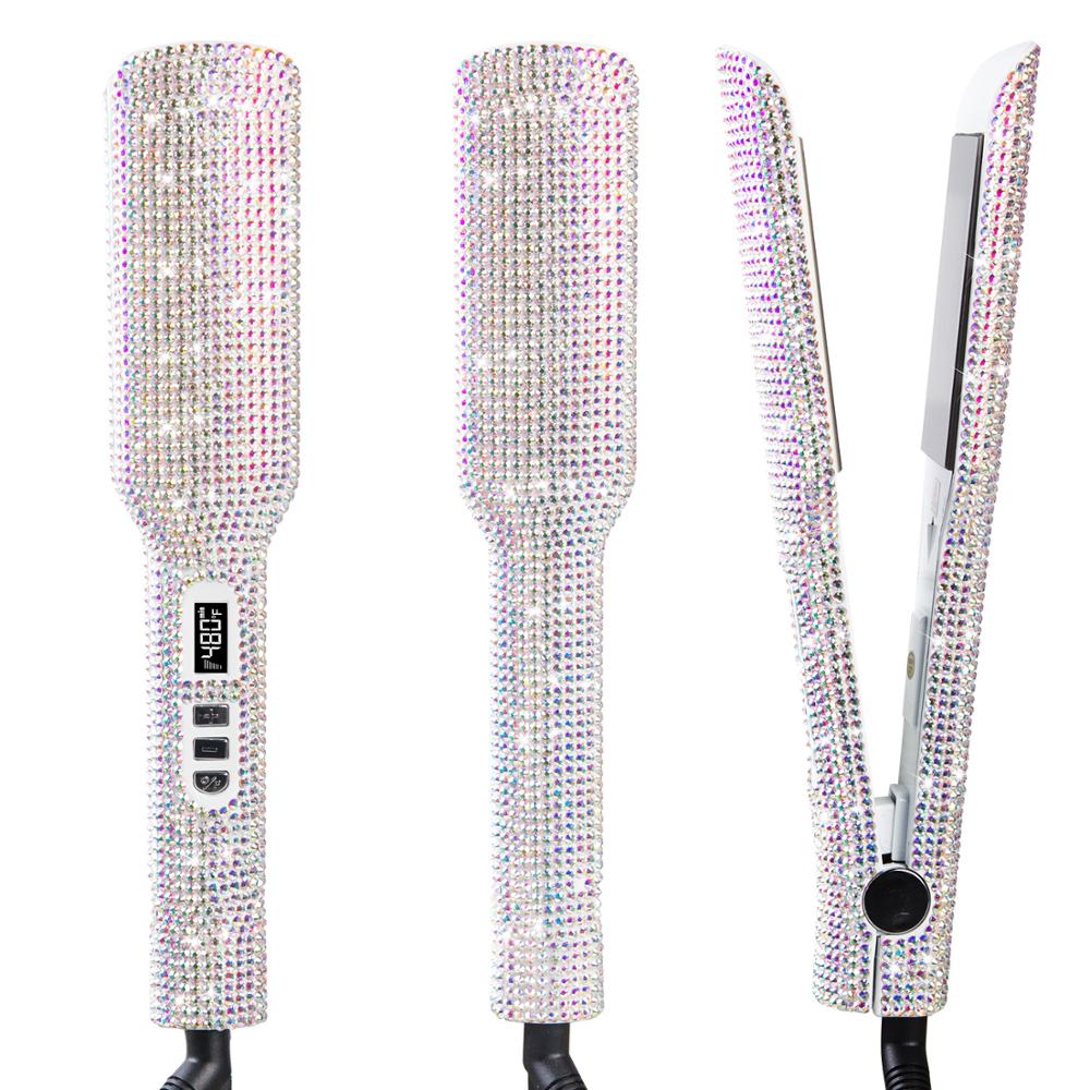 Горячая Распродажа инструмент для волос широкая пластина Bling Flat Iron Выпрямитель для волос с кристаллами Фирменная этикетка бриллиантовый плоский утюжок Электрический утюжок