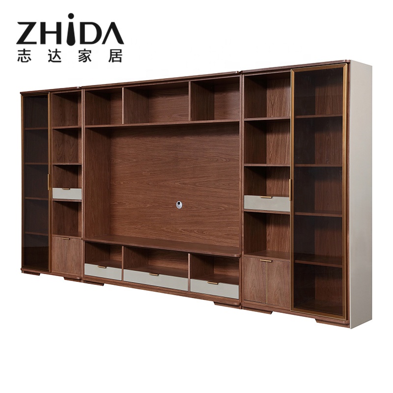 Zhida Brand Original Design Living Room Furniture TV Cabinet Walnut Solid Wood Modern Modular TV Stand For Villa