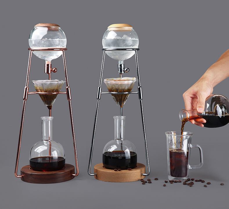 500ml Ice Cold Drip Brew Coffee Maker With SS 304 Frame And Wood Base Stand