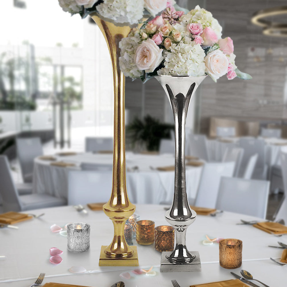 Set Of 2 Gold And silver Tall Metal Flower Vase For Tabletop Home & Wedding Flower arrangement Decor Metal Vases