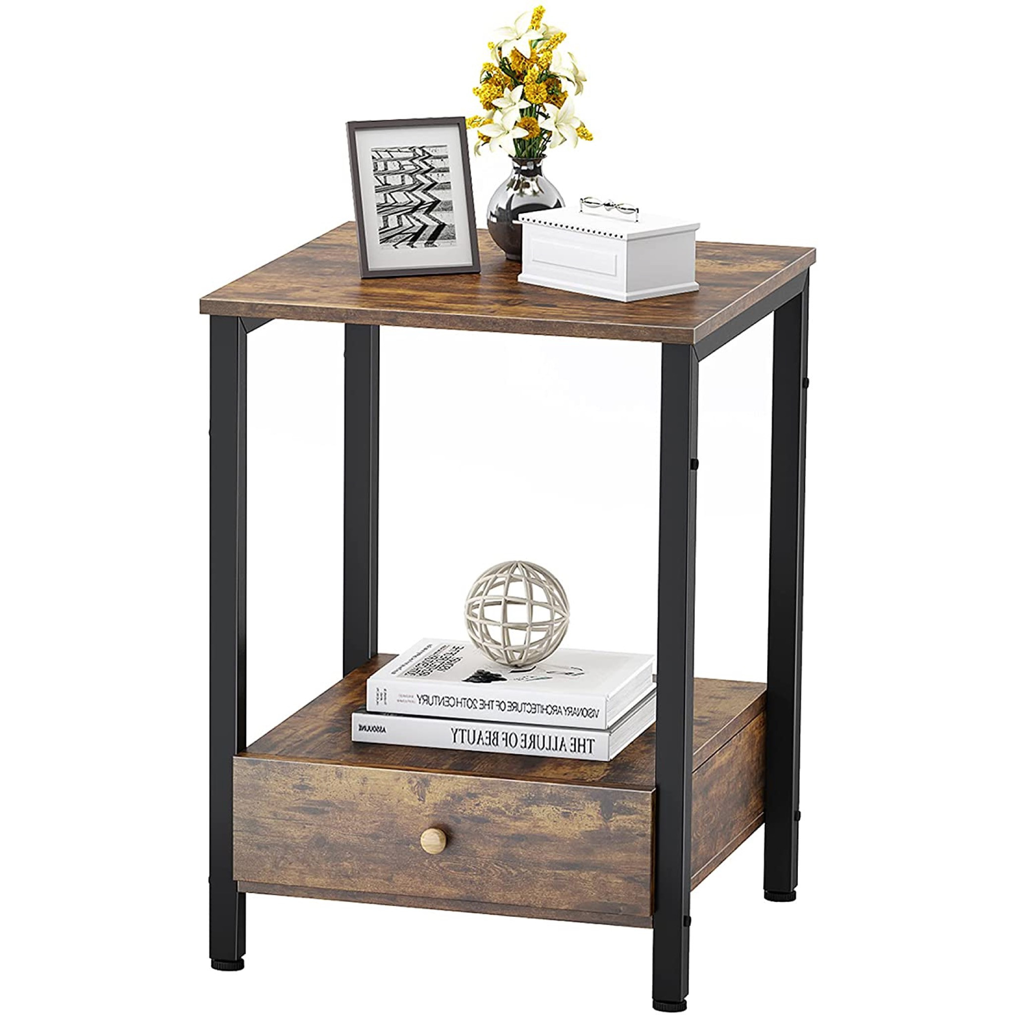 Modern Style Wood Living Room Custom Bedroom Night Stands Cheap Side Online Night Bedside Table End Table Metal Frame
