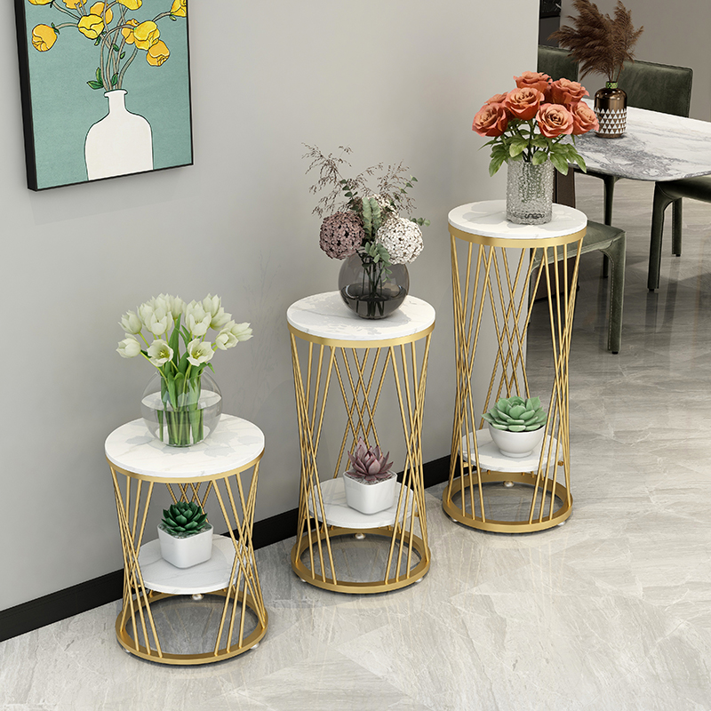 Luxury Marble Living Room Balcony Rock Plate Small Tea Table Edge Corner Decoration Planter Plant Pot Holder Indoor Flower Stand
