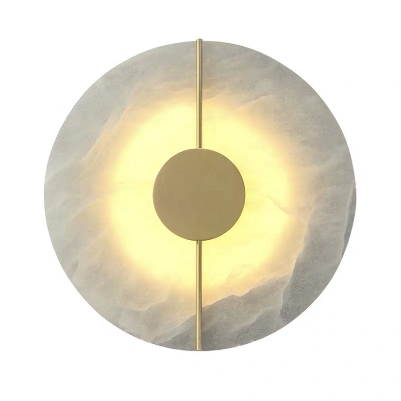 Modern round marble luxury brass villa reading night wall mounted sconce lamps led indoor bedroom decorative wall light