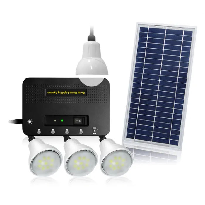 Solar Lighting Control System with 3 LED Lamps and Mobile Charger