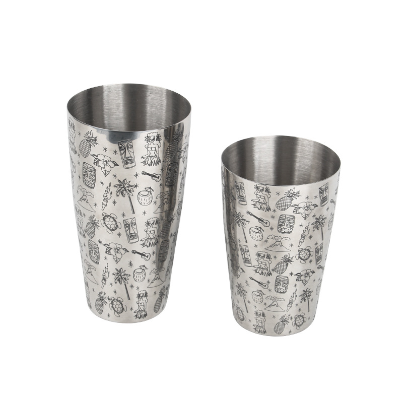 Factory direct sale carved pattern cocktail shaker American Boston bar two-stage shaker with customizable logo