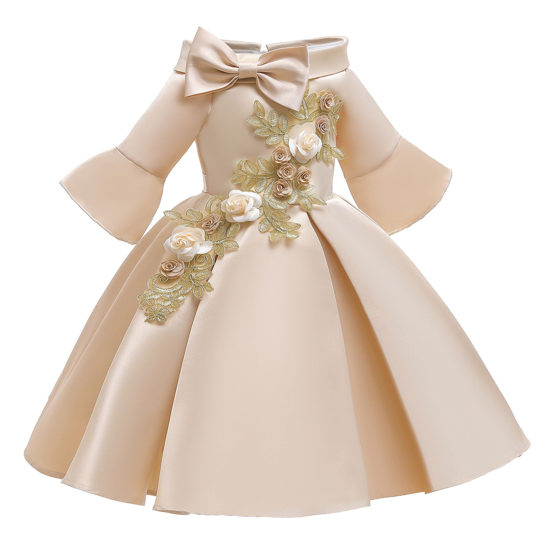 2021 New Kids Party Birthday Wedding Beautiful Frock Bell Sleeve Embroidered Print Off Shoulder Princess Dress For Girl