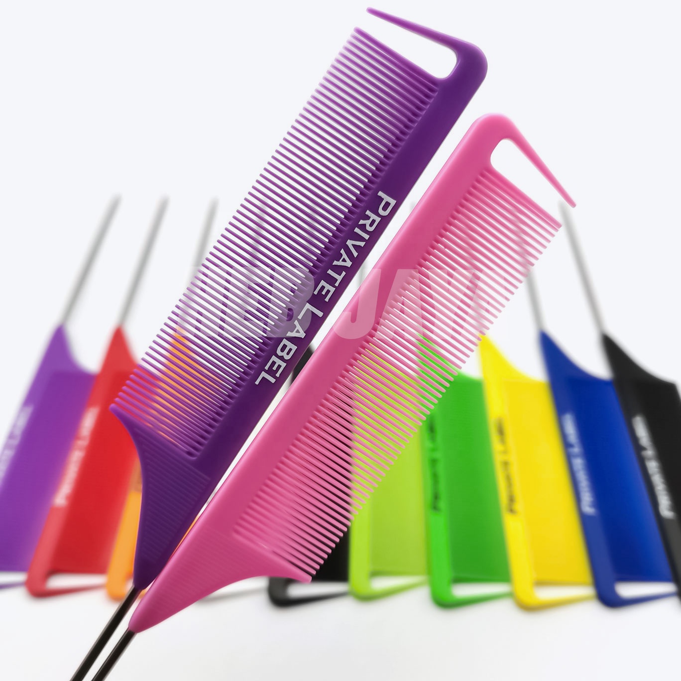 custom barber styling heat resistant carbon fiber metal rattail rat tail precision hair parting comb set with logo private label