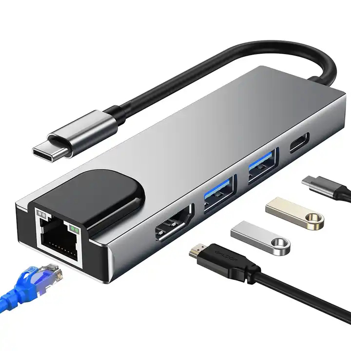 Самый популярный товар, концентратор 5 в 1 Type C в HDMI Gigabit Ethernet, 2 порта USB 3,0 и порт питания для MacBook Pro