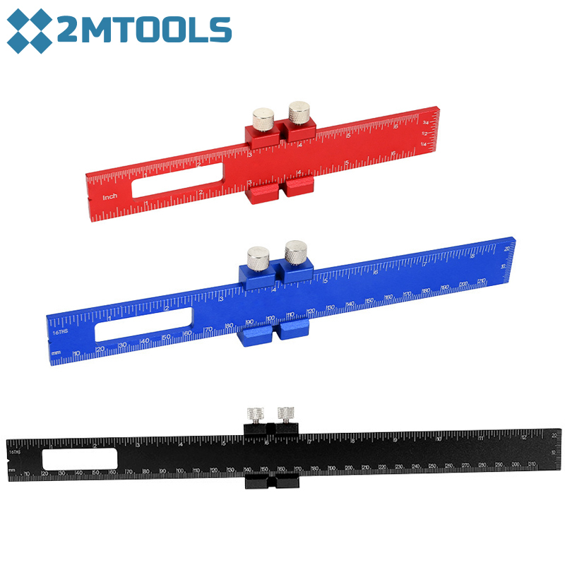 3pcs Precision Aluminum Woodworking Ruler Set with Slide Stop Inch and Metric T-Type Scribing Steel Square Ruler