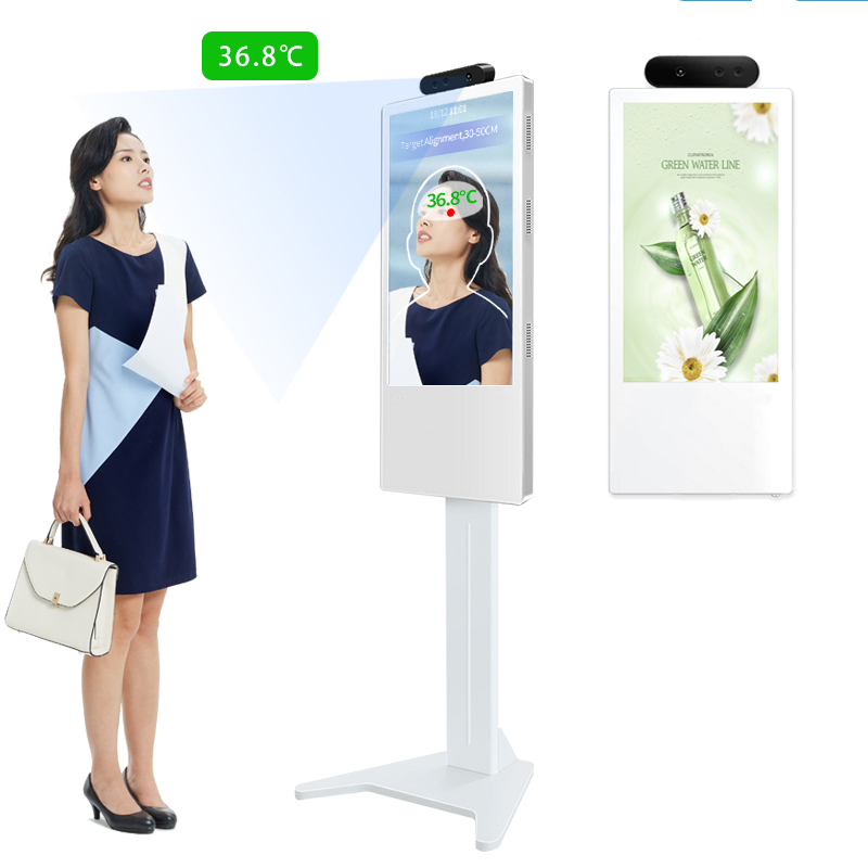 Бесплатный образец 18,5 дюймов датчик температуры сканер киоск Digital Signage и отображает киоск экрана с датчиком температуры