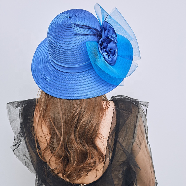 2021 Fashion And Fascinator Ladies Hats Wedding Church Wide Brim Flower Mesh Top Hat