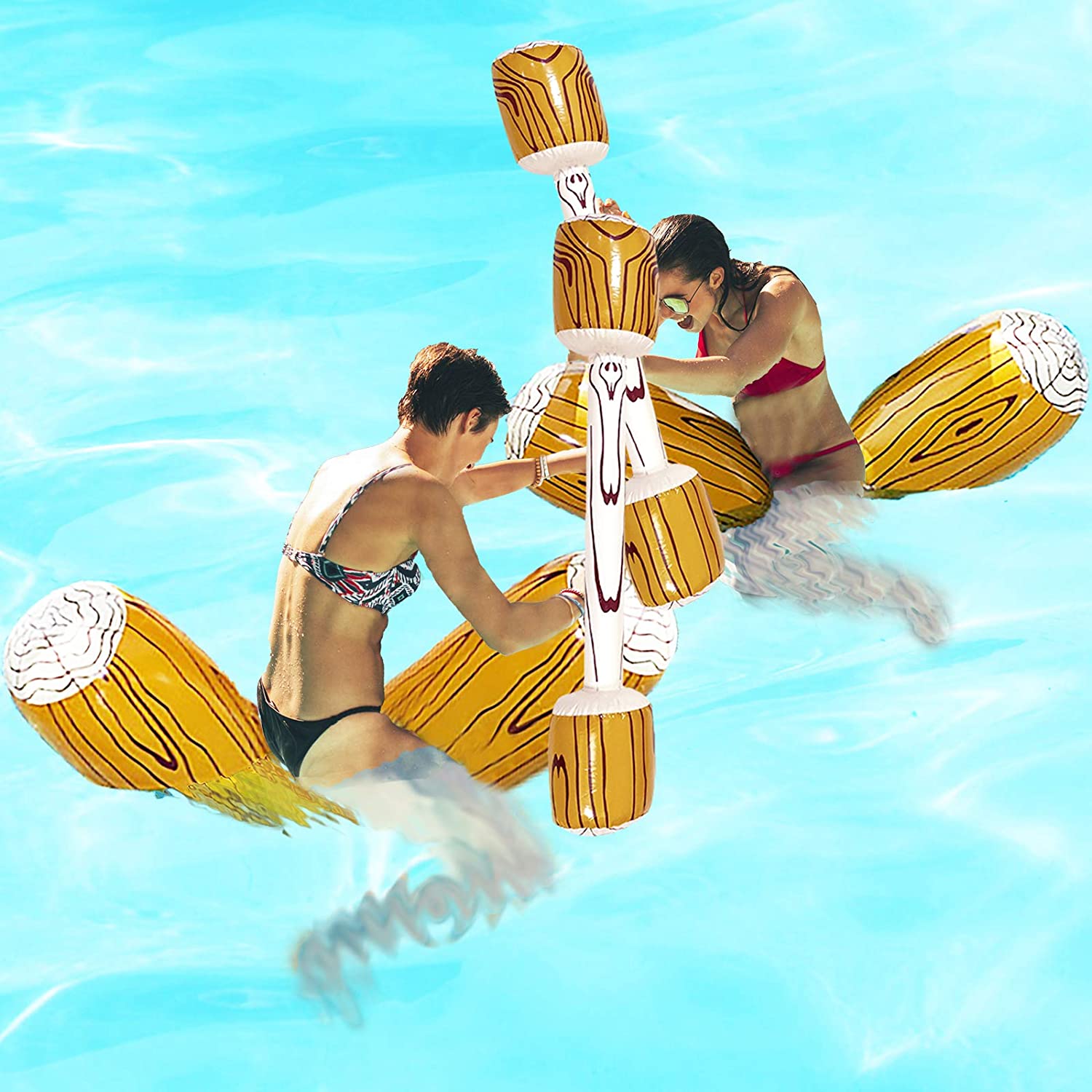 4 PCS Inflatable Pool Battle Log Rafts Float Row Toys for 2 Players Fighting Float Ride On Bed Battle Log Rafts
