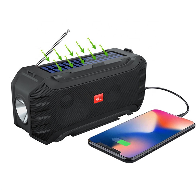 Уличное Портативное аварийное FM-радио на солнечной батарее с HD стереозвуком, беспроводной bluetooth-динамик со светодиодным фонариком