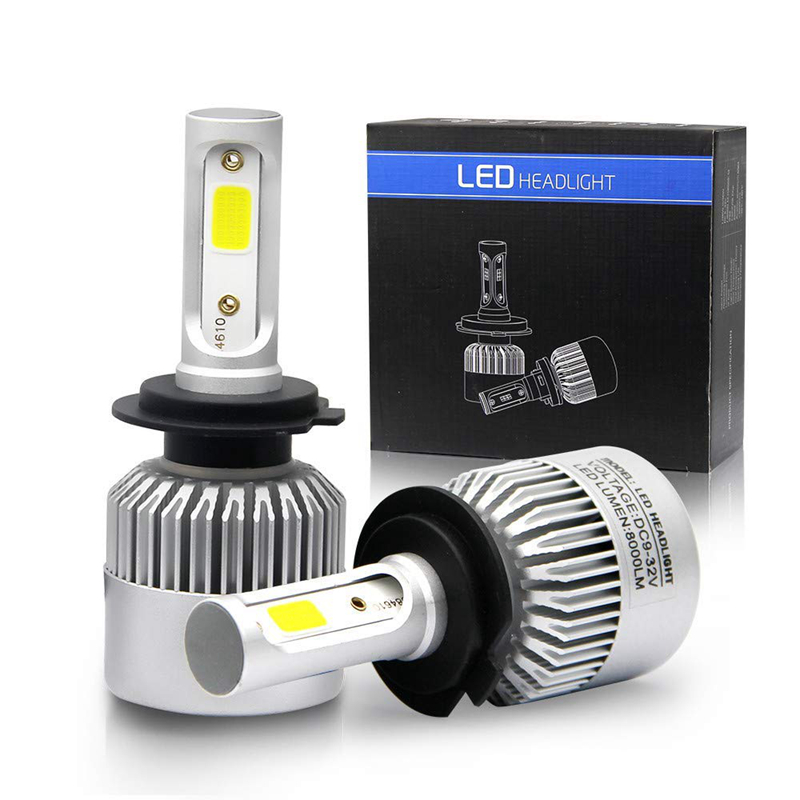 Hot Selling LED Headlight S2 H7 COB LED Chip 72W 8000LM 6000K LED Headlight Bulb for Auto Car