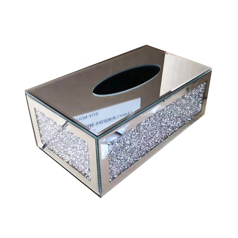 Luxury Home Decor Crushed Diamond Tissue Box Sublimation Glass box With Glitter Mordern Crushed Diamond Crystal Tissue Box