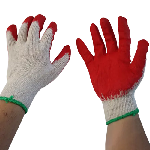 DS2322 Vietnamese Half Latex Coated Gloves Natural Latex Palm Dipping Cotton Lining Gloves Knitted Safety Work Gloves