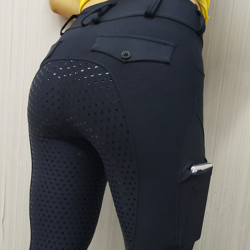 Drop Ship Black Silicone Equestrian Breeches manufacturer Equestrian Pants with Phone Pocket Anti-pilling Horse Riding Breeches