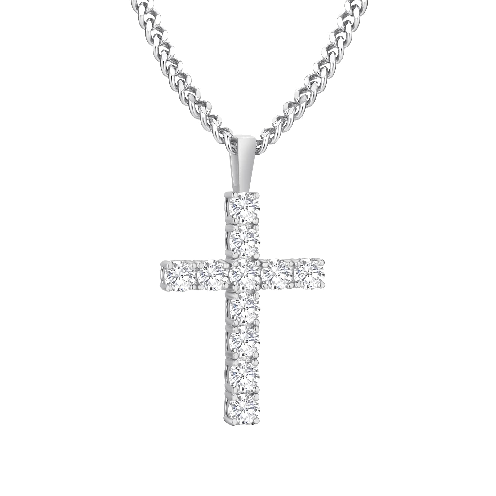 1.1ct VVS1 Moissanite Cross Pendant 925 Sterling Silver Chain 14K Gold Plated Jewelry Women Charm Lab Diamond Crucifix Necklace