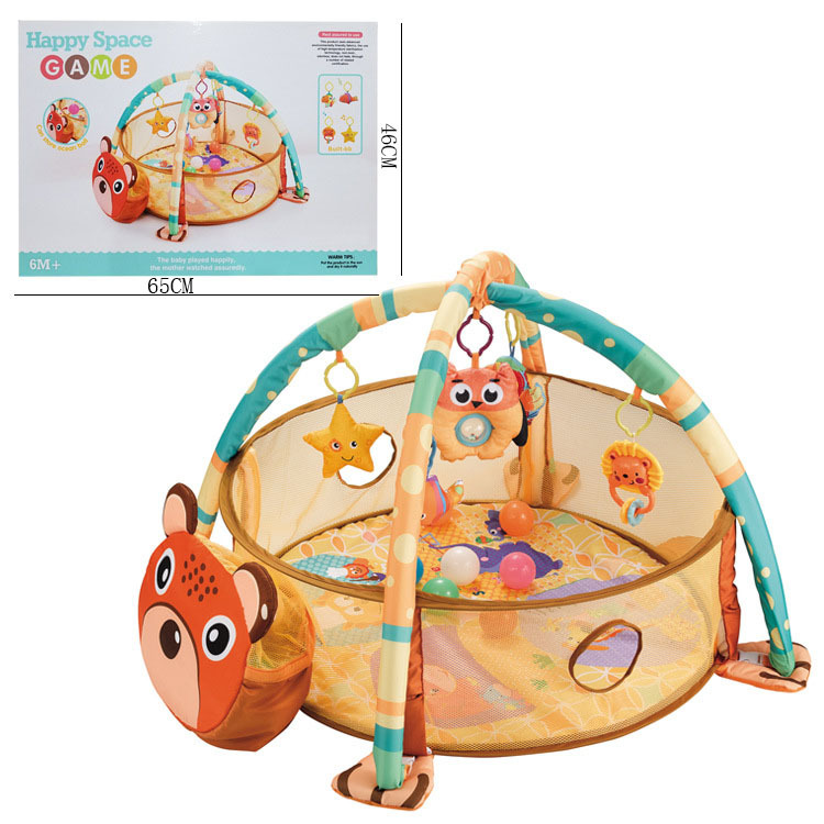 Multi Functional Fitness Rack Baby Kids Play Mat with Sides Animal Rattle Indoor Cute Soft Game 30 Balls Baby Play Gym Mat
