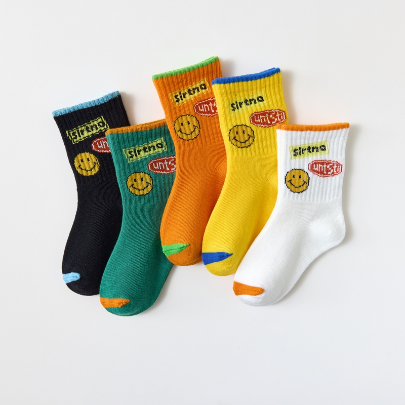 Wholesale football socks new autumn smiley face kids socks casual cute designer socks famous brands