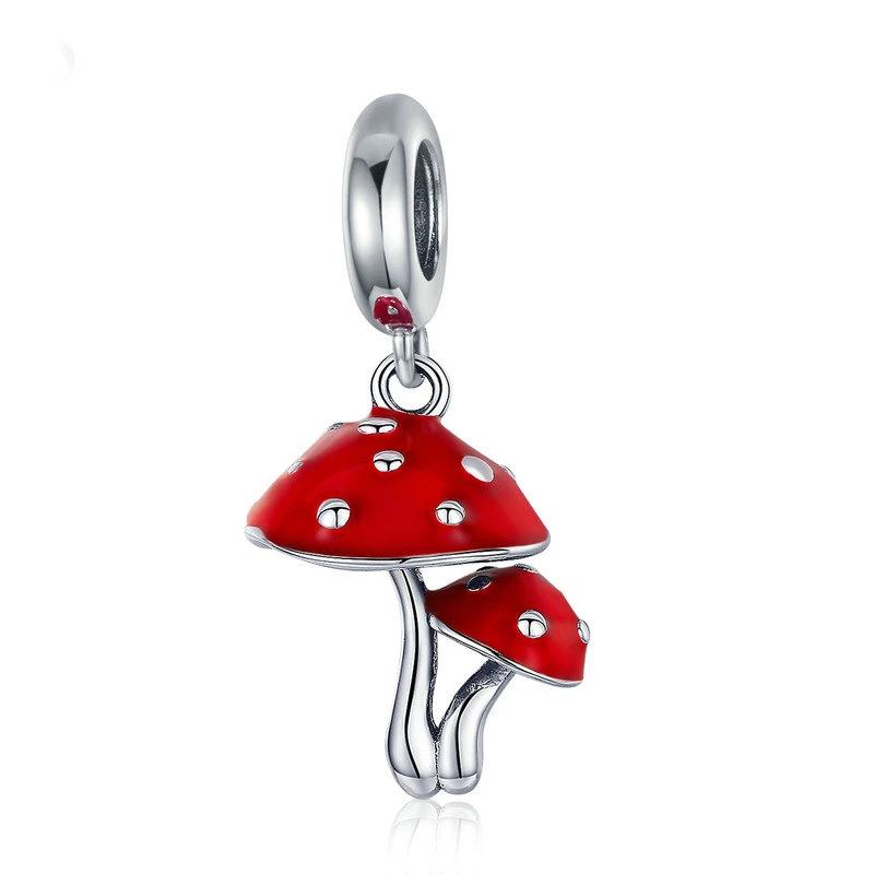 New Collection Real 925 Sterling Silver Mushroom Red Enamel Pendant Charms Fit Original Bracelets & Necklaces Silver Jewelry