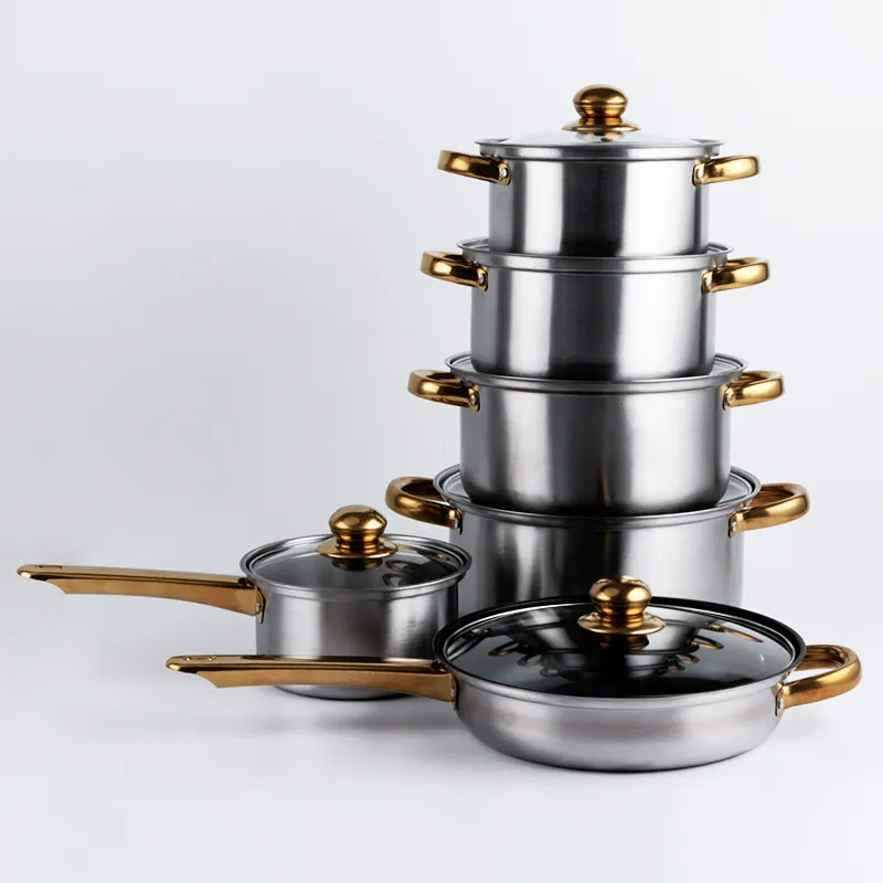 12PCS Stainless Steel Cookware Sets Cooking Pot Milk pot cookware kitchenware nonstick cookware set