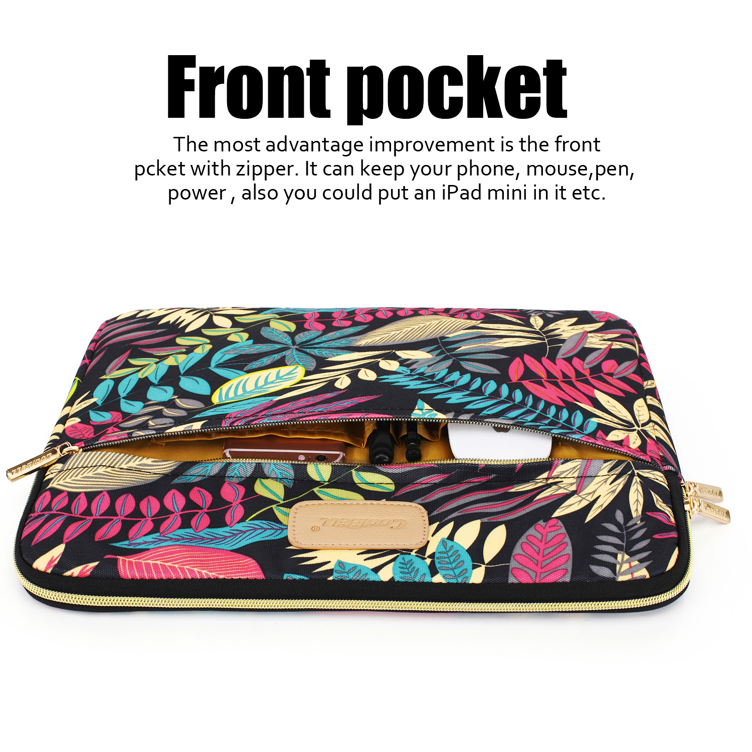 Coolbell High Quality 11 12 13 Nylon Fabric Print Sleeve Laptop Bags Custom Canvas Colorful Leaves Laptop Sleeves For Macbook