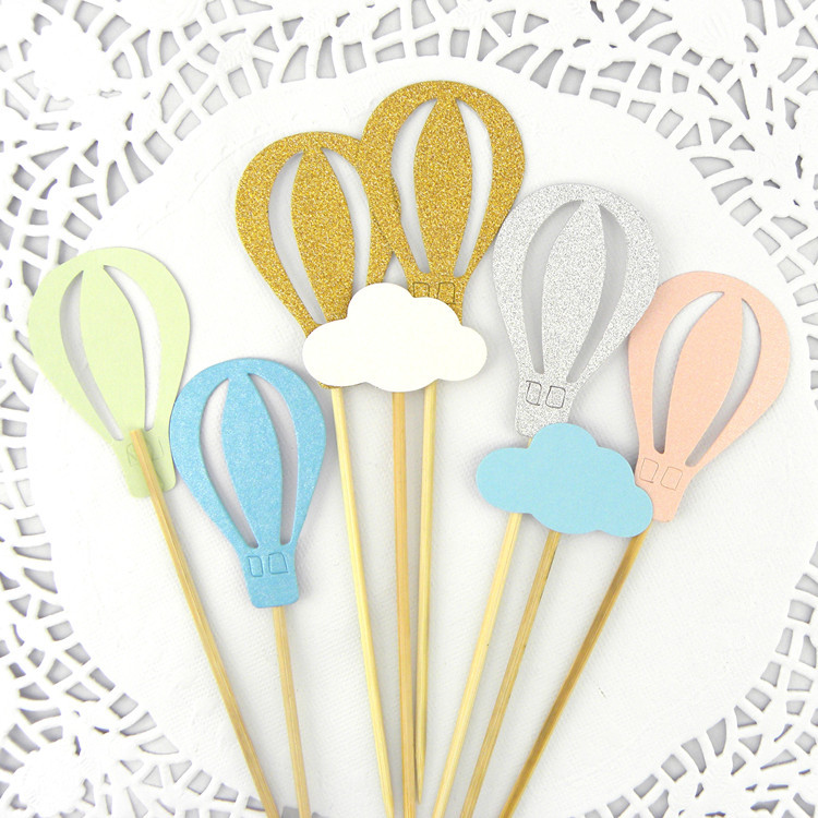 Ins Style Dreamy Balloon Clouds Cupcake paper Bamboo Wooden Skewers Wholesal Food Decor Toothpick Wedding Cake Topper Picks