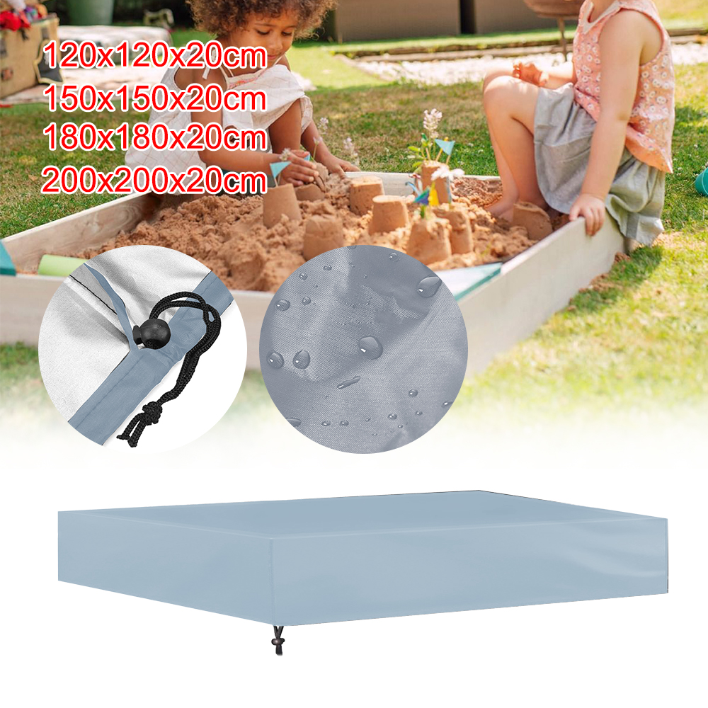 210D Oxford Gray Sandbox Cover with Drawstring Square Dustproof Protection Beach Sandbox Canopy Waterproof Sandpit Pool Cover