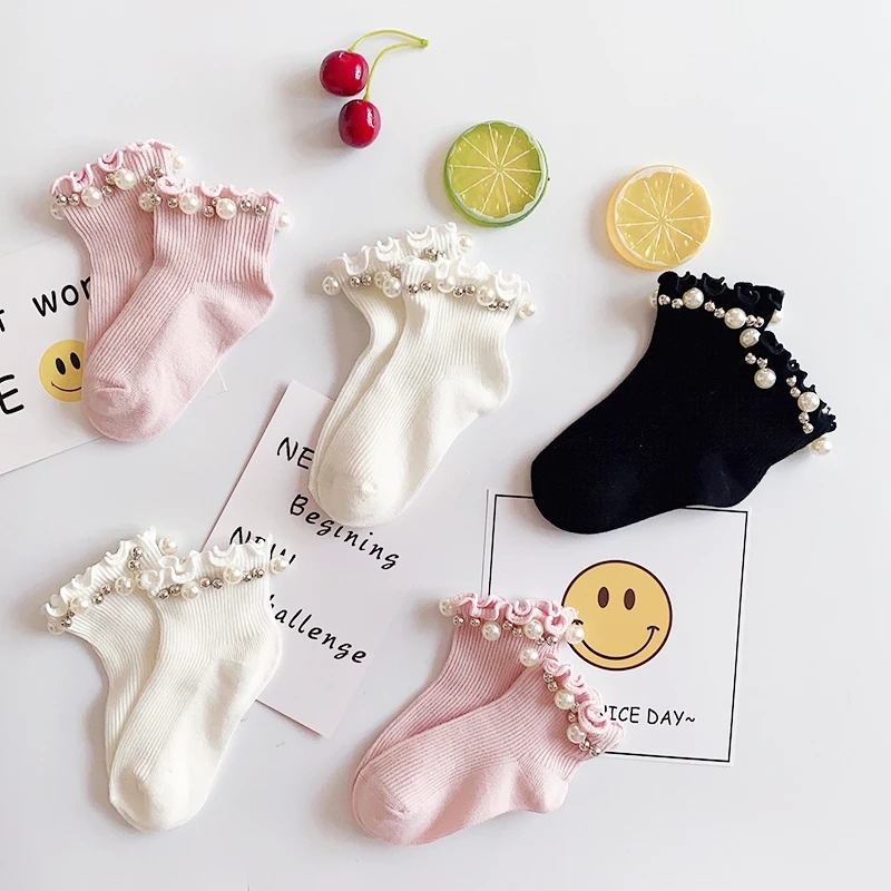 Princess girls socks toddler baby pearl design ankle children floor sock infant newborn kid baby toddler socks