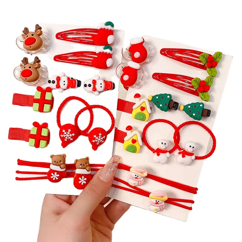 Christmas children red hair accessories Santa Claus leather band hair accessories hair clip